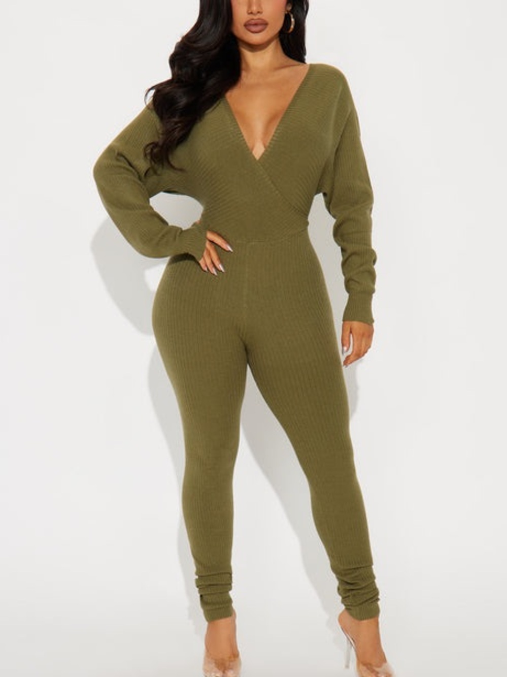 Ribbed Olive Green Knit Jumpsuit - Women - FASHION NOVA